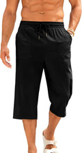 Men’s Cotton Linen Yoga Pants Elastic Drawstring Casual 3/4 Capri Shorts