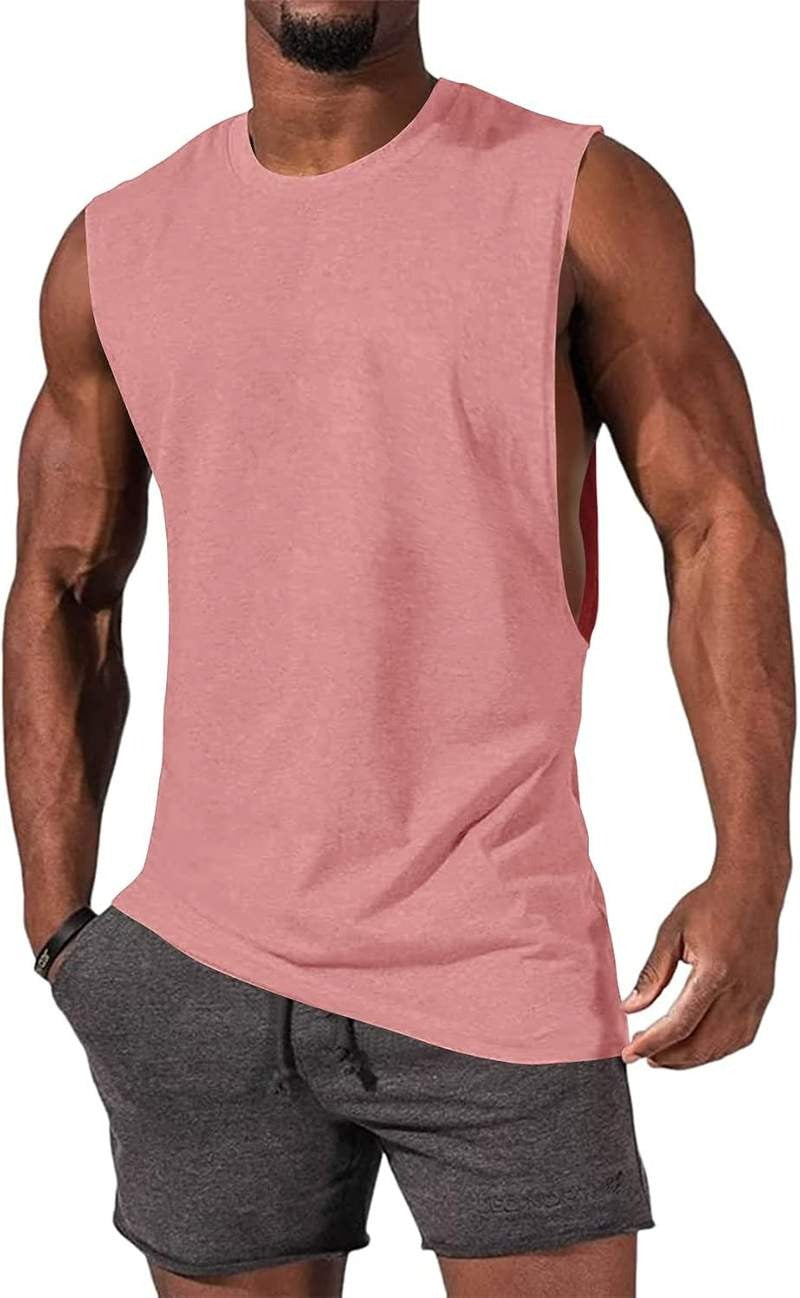 Men’s Stretch Cotton Blend Muscle Cut Sleeveless Workout Tank Top