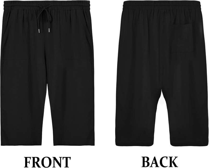 Men’s Cotton Linen Yoga Pants Elastic Drawstring Casual 3/4 Capri Shorts