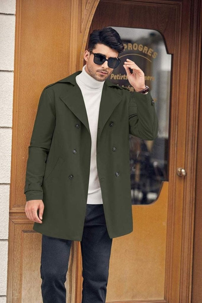 Men’s Double Breasted Slim Water Resistant Trench Coat