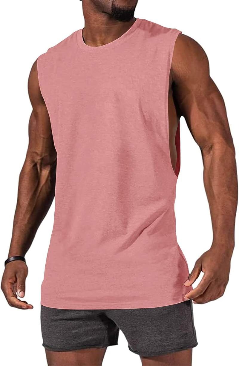 Men’s Stretch Cotton Blend Muscle Cut Sleeveless Workout Tank Top