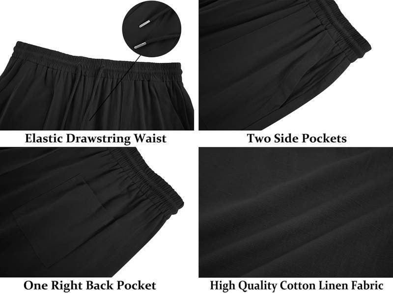 Men’s Cotton Linen Yoga Pants Elastic Drawstring Casual 3/4 Capri Shorts