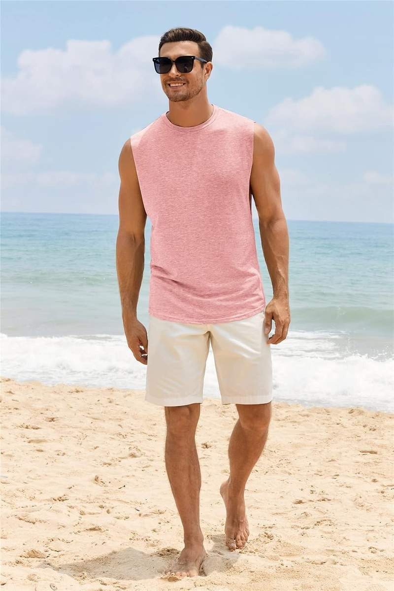 Men’s Stretch Cotton Blend Muscle Cut Sleeveless Workout Tank Top