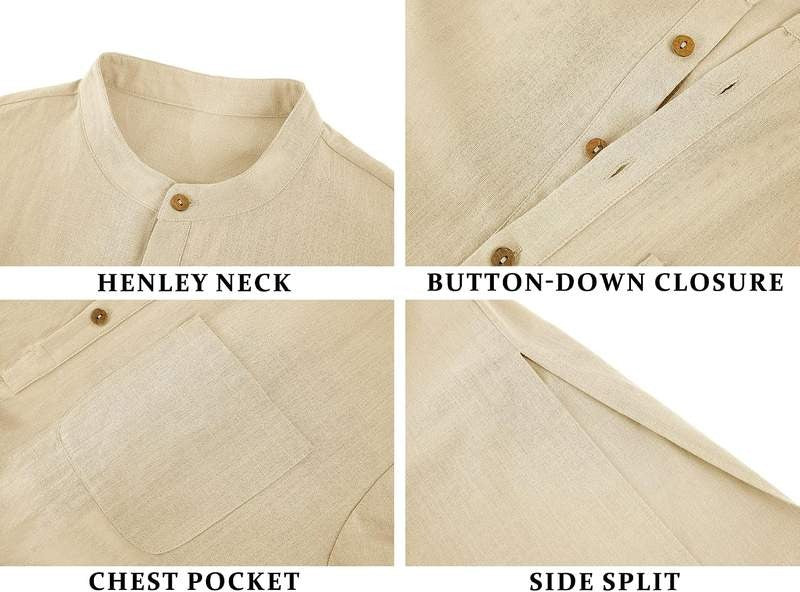 Men’s Kurta Cotton Linen Henley Shirt Kaftan Short Sleeve Lounge Casual Gown