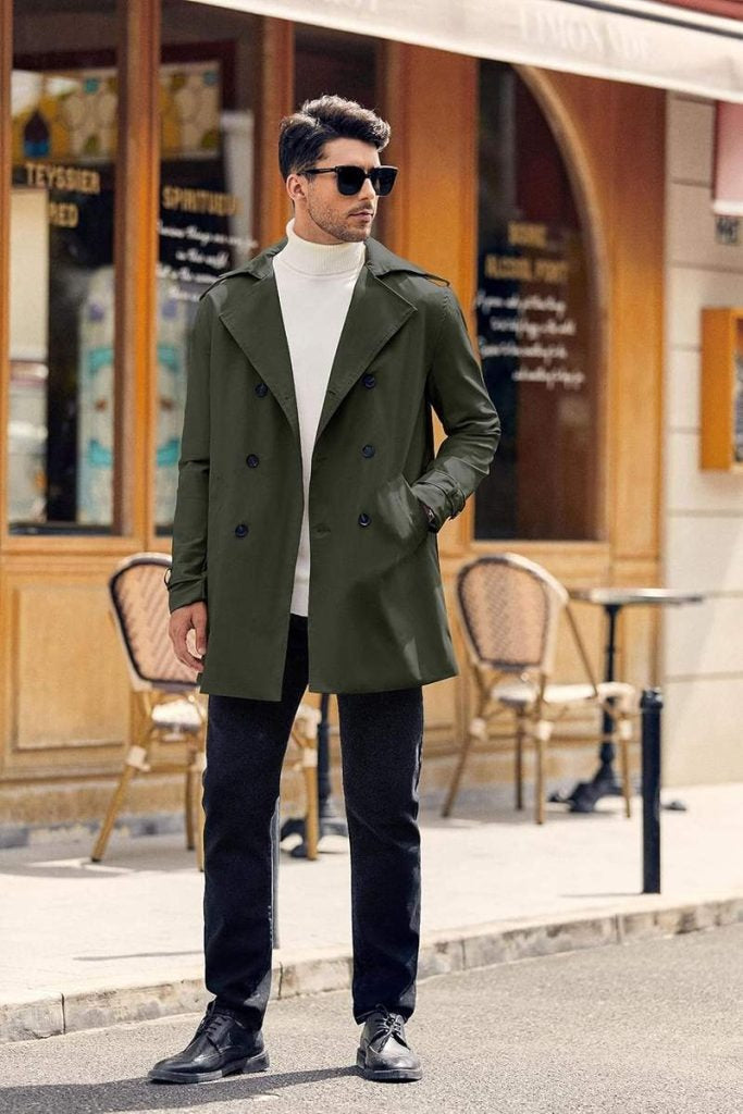 Men’s Double Breasted Slim Water Resistant Trench Coat